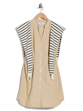 Derek Lam 10 Crosby Lotte Mixed-Media Dress NWT 10 Safari Tan Button-Up Dress Wi